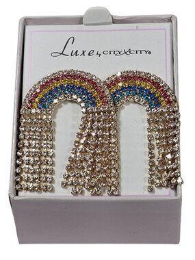 Luxe by City x City Rainbow Rhinestone Dangle Earrings Statement piece Jewelry